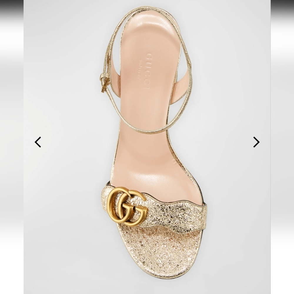 $920 Gucci Marmont GG Metallic Gold Leather Block Heel  Sandals EU 41.5 US 11.5 - Picture 4 of 12